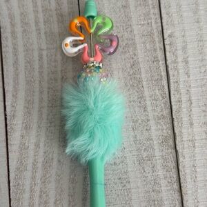 Pastel Mint Fuzzy Pom Flower Top Pen